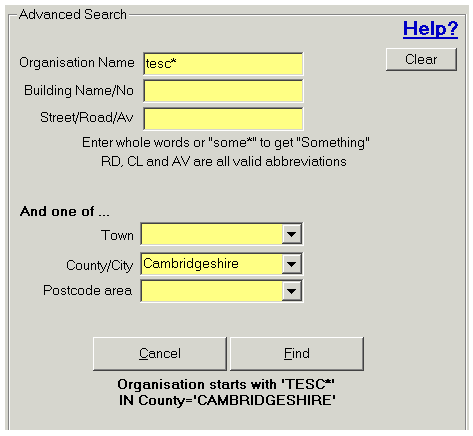 Advanced postcode search results