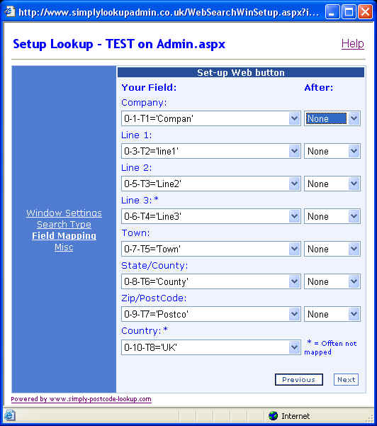 Postal Address mapping settings