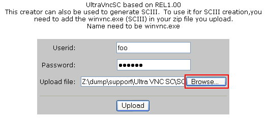 UltraVNC SC (Single Click SCIII) generator upload