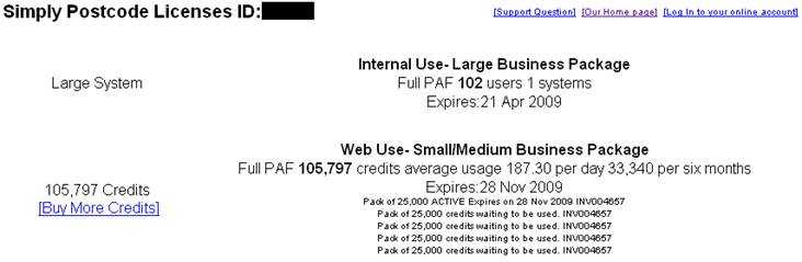 Simply Postcode Account summary